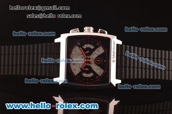 Tag Heuer Monaco Chronograph Quartz Steel Case with Orange Markers and Black Rubber Strap - Click Image to Close